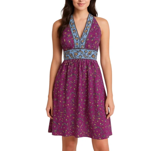 Wisp Ryenne Jersey Women's Purple Floral Print V-Neck Sleeveless Dress Size 2 - Picture 1 of 16